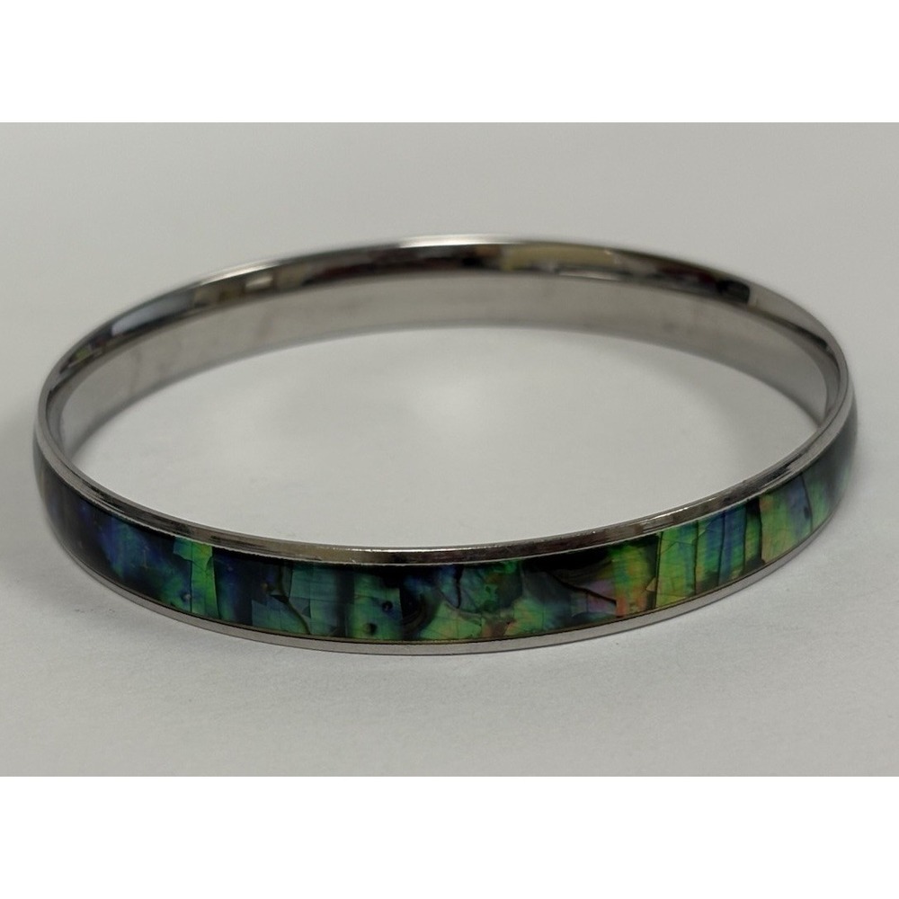 Aloha 316L Ocean-Inspired Abalone Shell Inlaid Stainless-Steel Bangle Bracelet 8